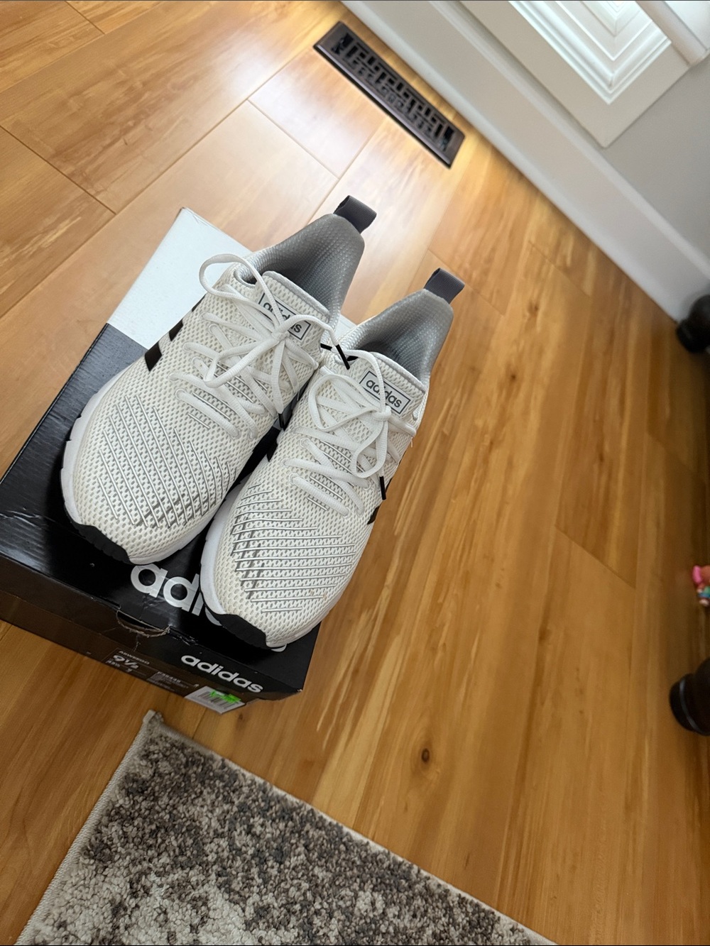 adidas White Knit Running Shoes with Gray Accents